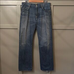 7 For All Mankind Long Relaxed Fit Jeans 100% Cotton Rigid Denim Size 34 x 36